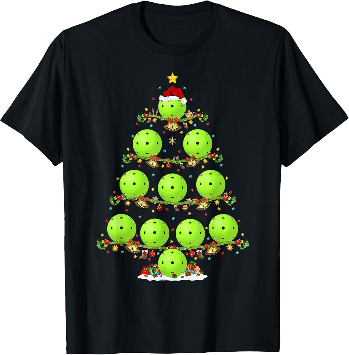 Pickleball Christmas Tree Xmas Santa Sports Mens Womens Kids T-Shirt