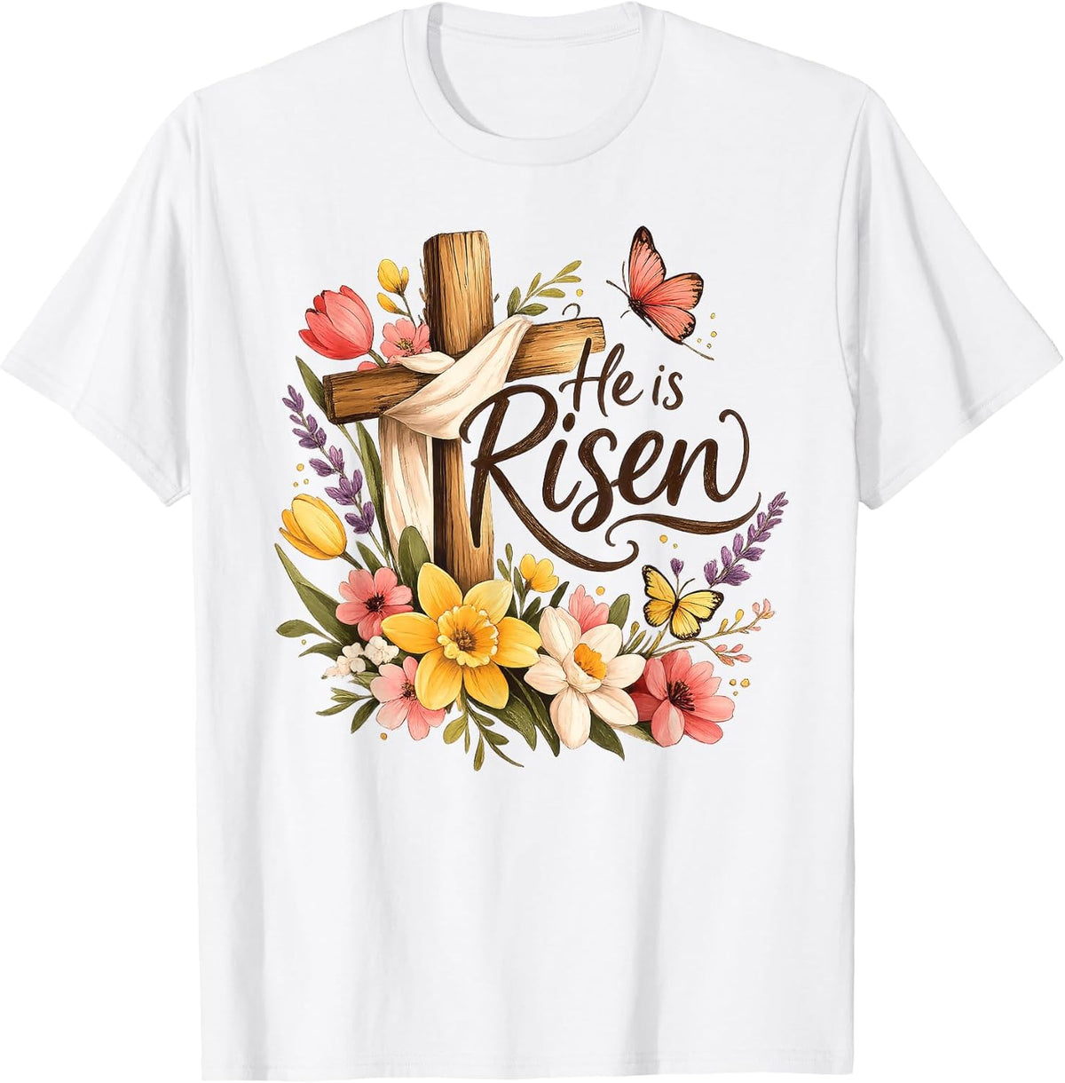 He is Risen Floral Cross Religious Easter Christian Unisex