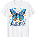Diabetes Awareness Butterfly Diabetes Blue Ribbon T1D Women T-Shirt