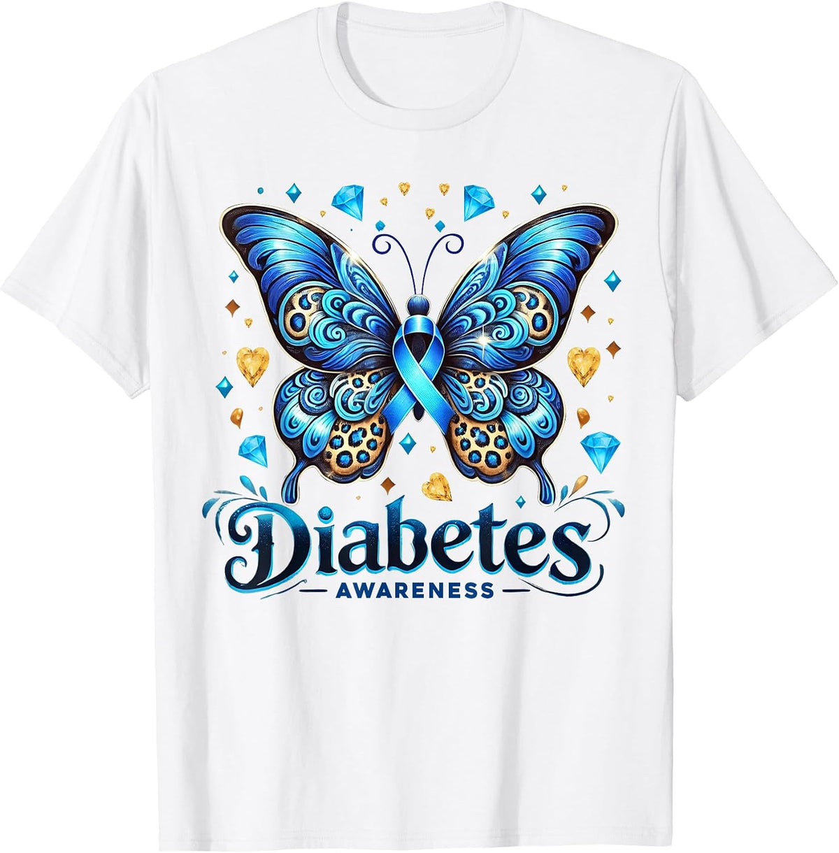 Diabetes Awareness Butterfly Diabetes Blue Ribbon T1D Women T-Shirt