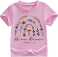Kids Toddler Little Girls Easter Shirt He is Risen Bible Verse Christian Flowers Cross Religious