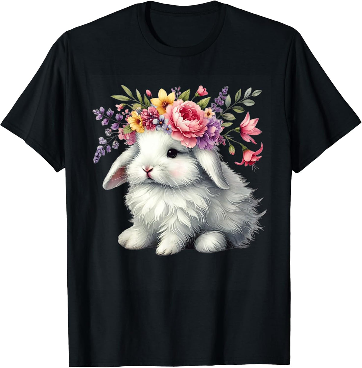 Easter Bunny with Floral Flower Crown Cute Girls Women Tee Unisex