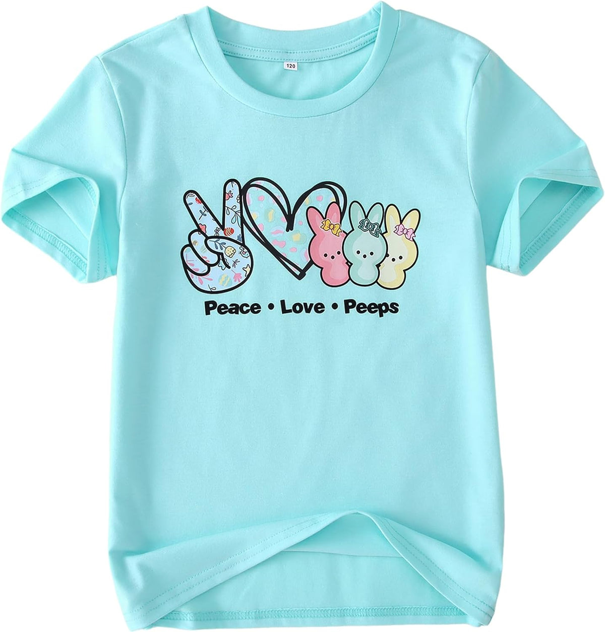 Kids Girls Easter Shirts Bunny Peace Love Peeps Tees Short Sleeve Tops Easter Day Outfit Spring Clothes