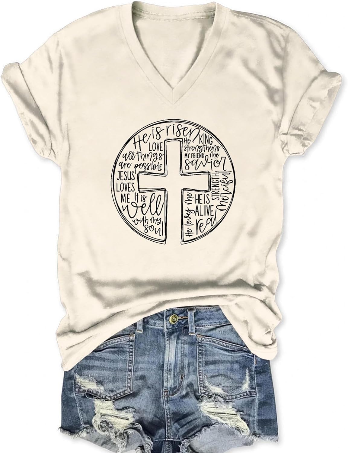Women's Christian Shirts Jesus Faith Cross Graphic V-Neck T Shirt Easter Religious Sayings Inspirational Tee Tops