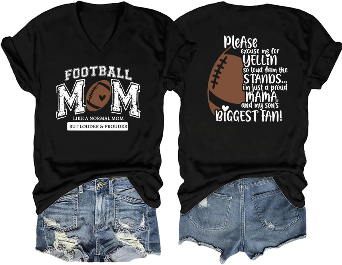 Football Mom Shirt Women Game Day Tshirt Funny Football Mama Graphic Tee Gameday Season T-Shirt Short Sleeve Top