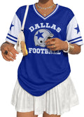 Women Football Jersey Game Day V Neck T-Shirt Football Team Fan Shirts Tee