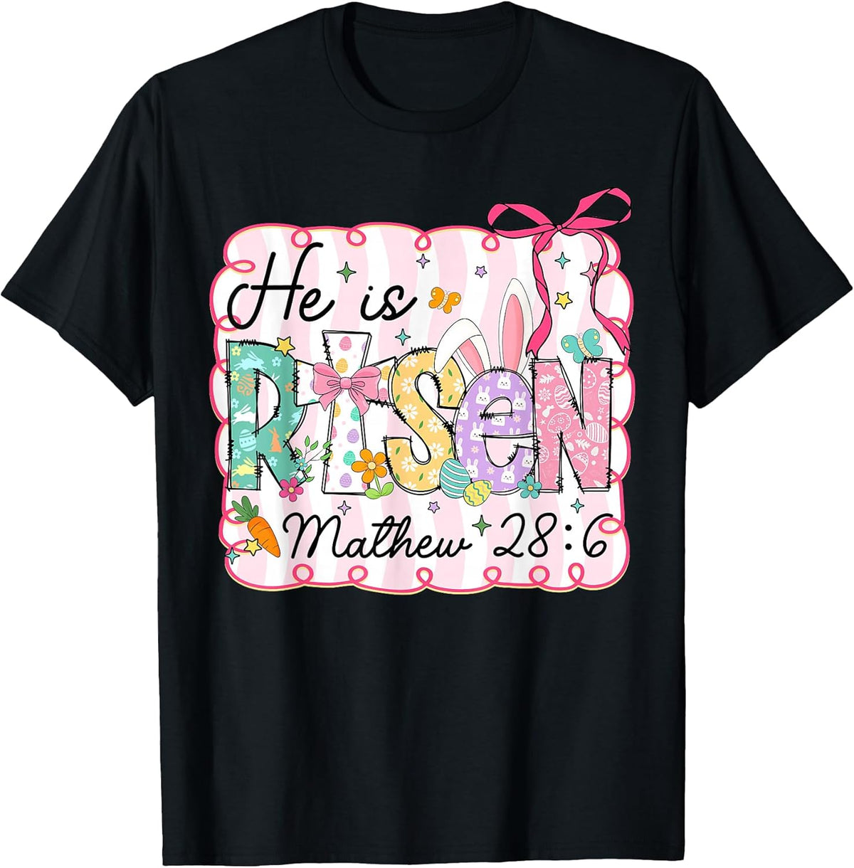 Easter Preppy He is Risen Cross Bow Christian Women Girls Unisex