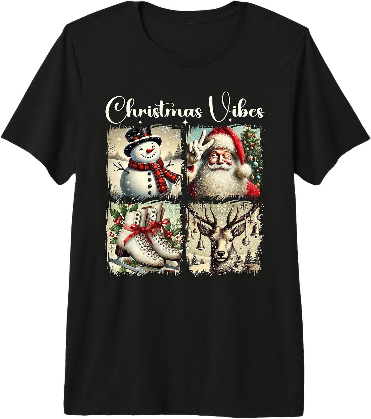 Christmas Pajamas Christmas Vibes Santa Snowman Reindeer Premium Tri-blend T-Shirt