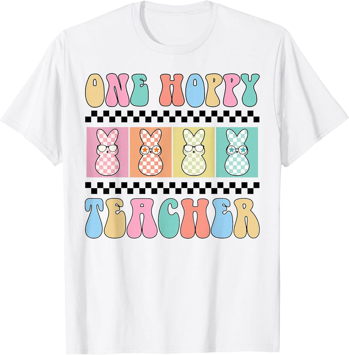 One Hoppy Teacher Bunny Easter Day Groovy Retro Boy Girl Unisex