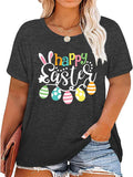 Women Plus Size Easter Shirt Easter Day Bunny Eggs Graphic Tshirt Hanging with My Peeps Letter Print Novelty Tops Tee