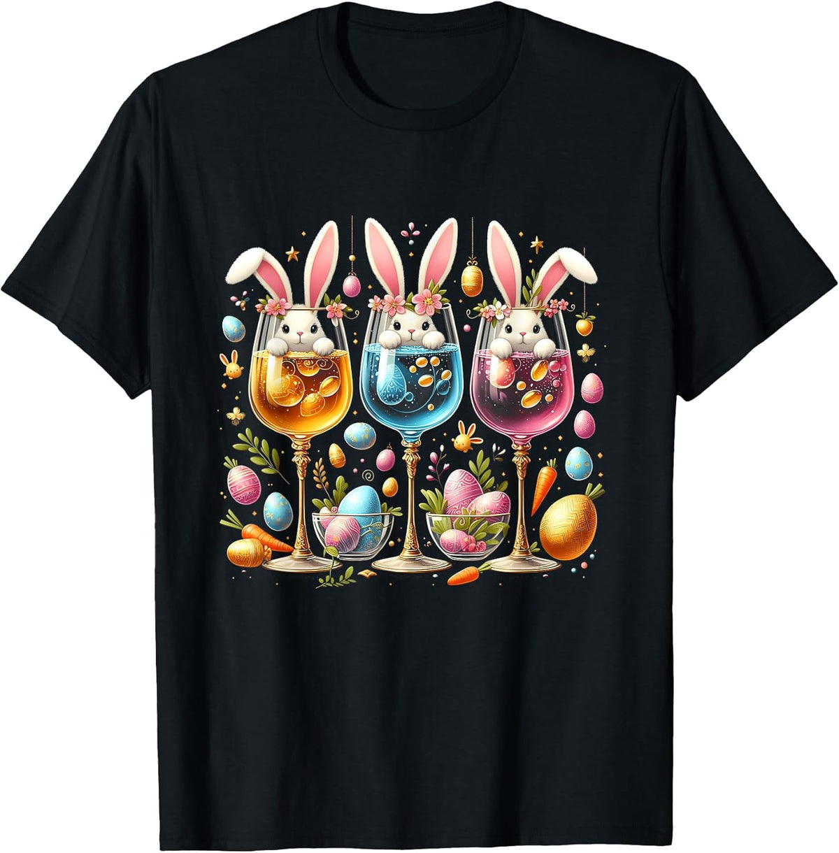 Funny Wine Glasses Bunny Ear With Egg Basket Spring Easter Unisex