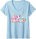 Womens Cute Easter Gnomes Easter Eggs Baby Chicks Easter V-Neck Unisex