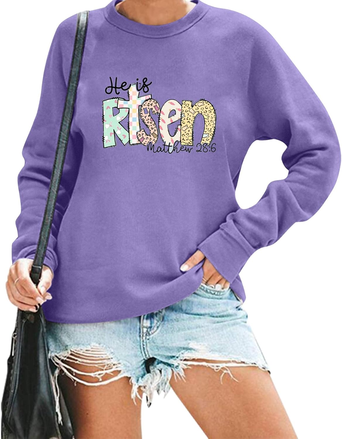 Easter for Women He is Risen Long Sleeve Shirt Casual Faith Bible Verse Easter Gift Pullover Tops