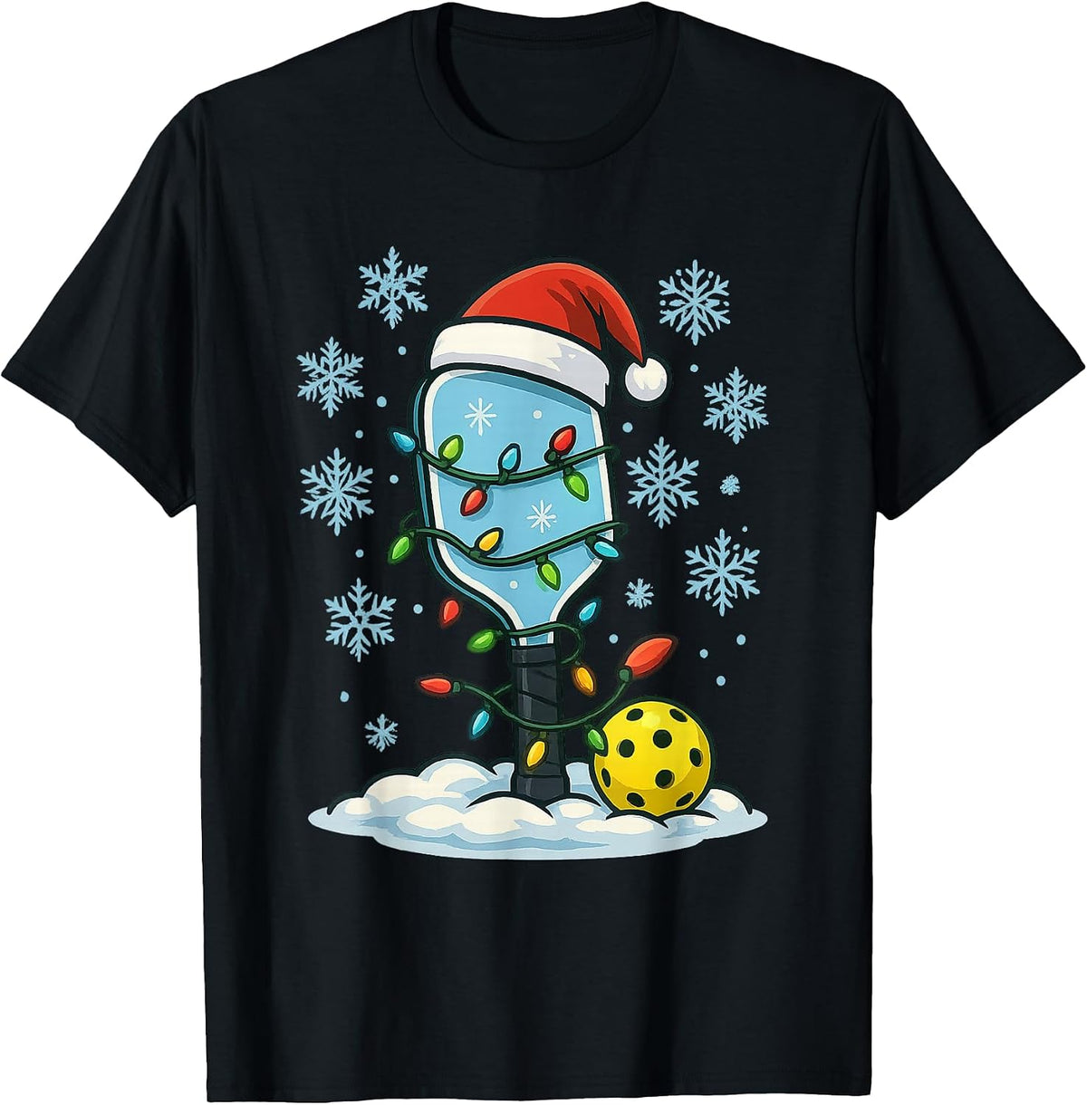 Fun Christmas Lights Wrapped On Cute Pickleball Sports Lover T-Shirt