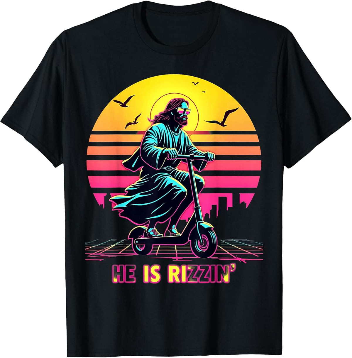Retro He Is Rizzin Funny Scooter Has Rizzen Easter Christian Unisex
