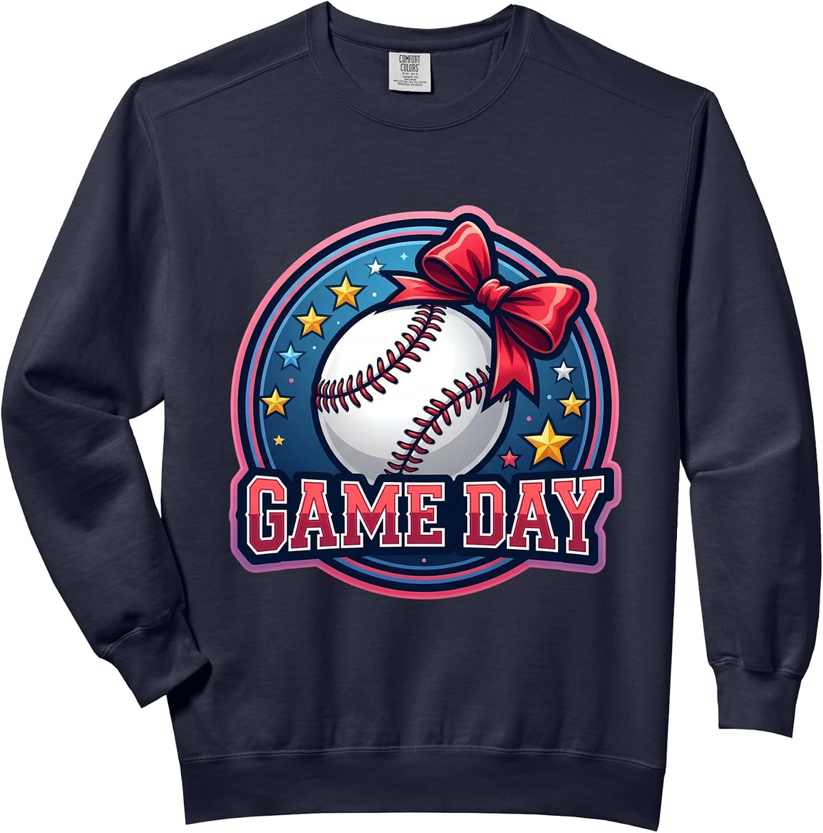 Baseball Game Day Girl Womens Bow Team Fan Mom Mother Mama Comfort Colors Adult Sweatshirt