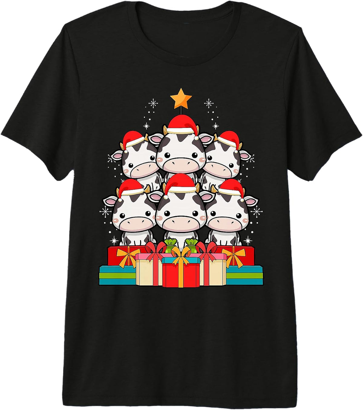 Cute Cow Pile Farm Farmer Christmas Tree Xmas Hat Premium Tri-Blend T-Shirt