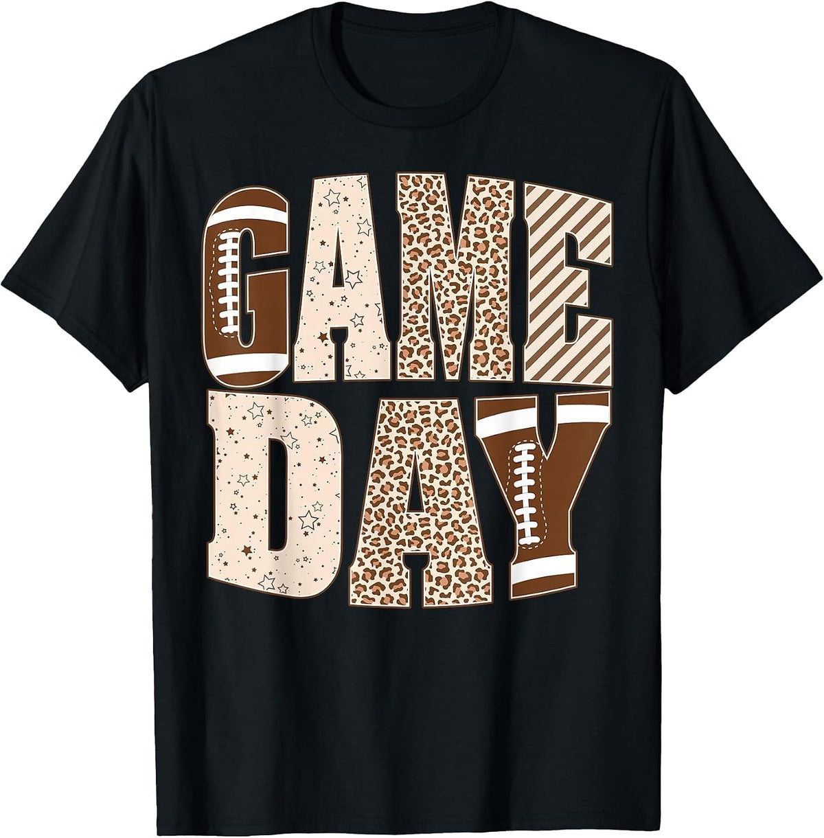 American Football Lover Game Day Leopard Cheetah Football T-Shirt