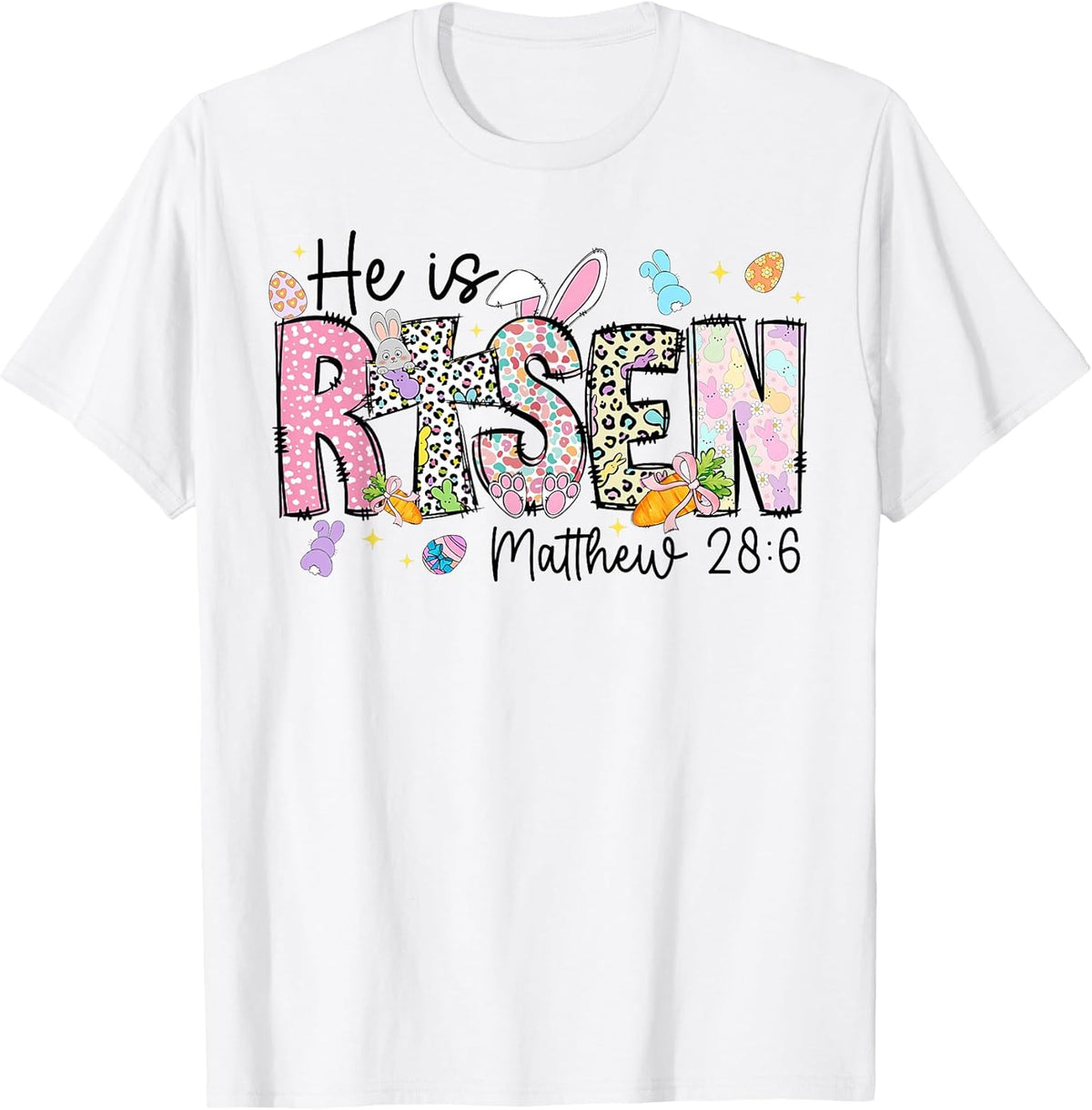 Happy Easter He is Risen Jesus Matthew 28:6 Women Kids Girls Unisex