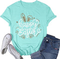 Women's Happy Easter Shirt Leopard Easter Bunny Rabbit Christian Jesus Tee Tops Unisex