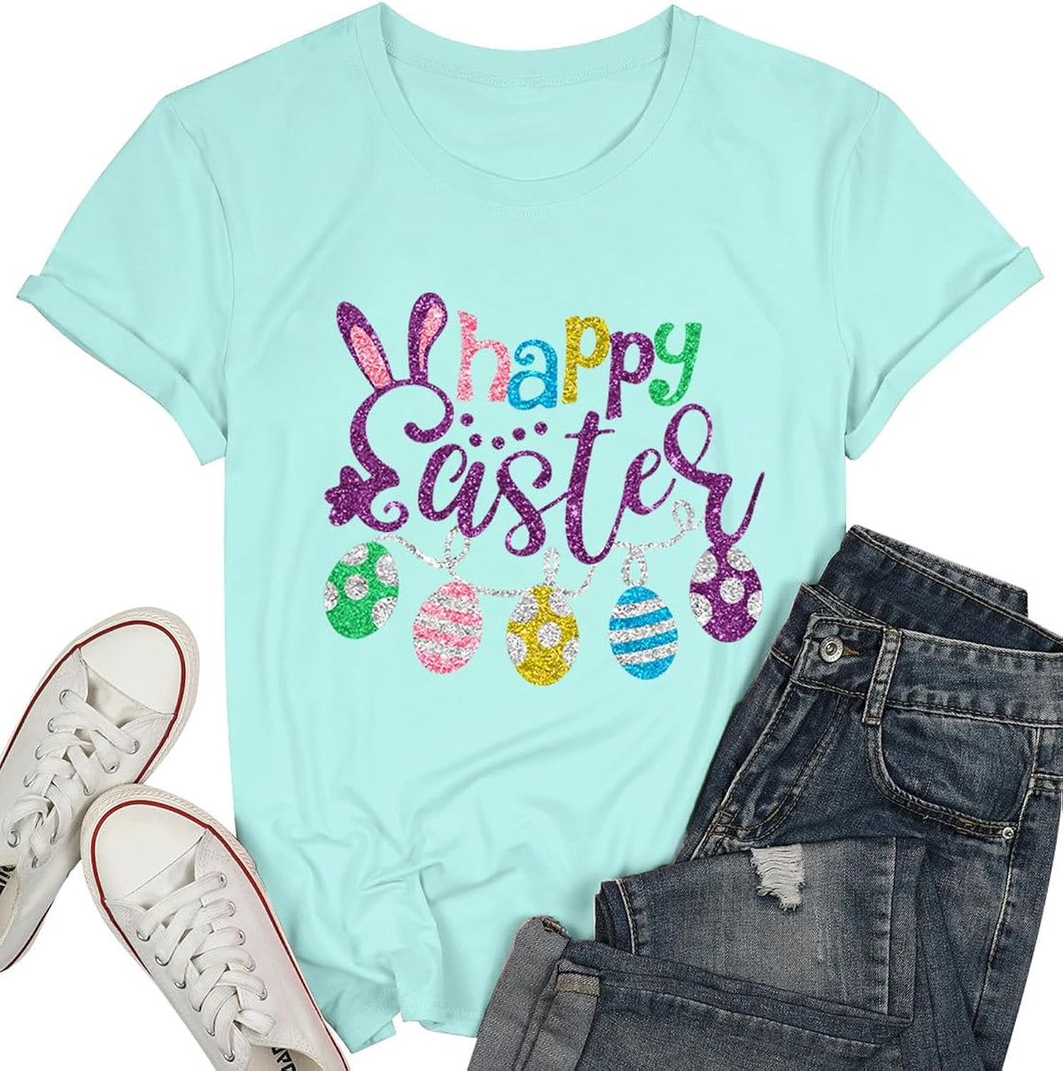 Easter Shirts for Women Cute Bunny Eggs Plaid Leopard Printed Shirt Easter Holiday Graphic Tee Tops