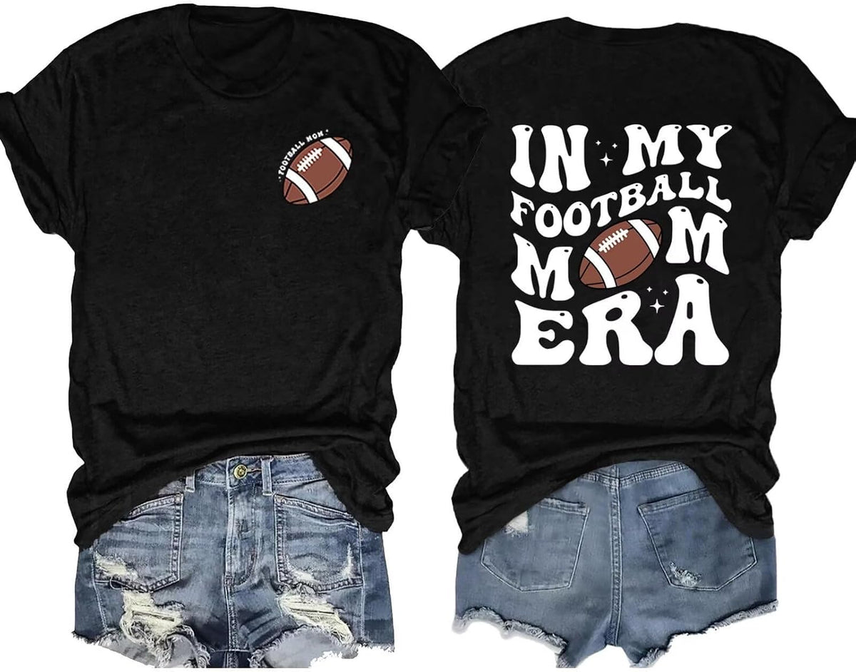 Football Mom Shirts for Women in My Football Mom Era Letter Printed T-Shirt Game Day Graphic Mama Short Sleeve Sports Tee Top