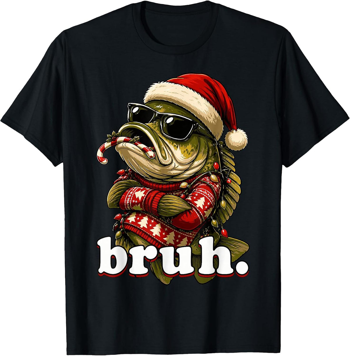 Christmas Bass Fishing Funny Fish Bruh Christmas T-Shirt