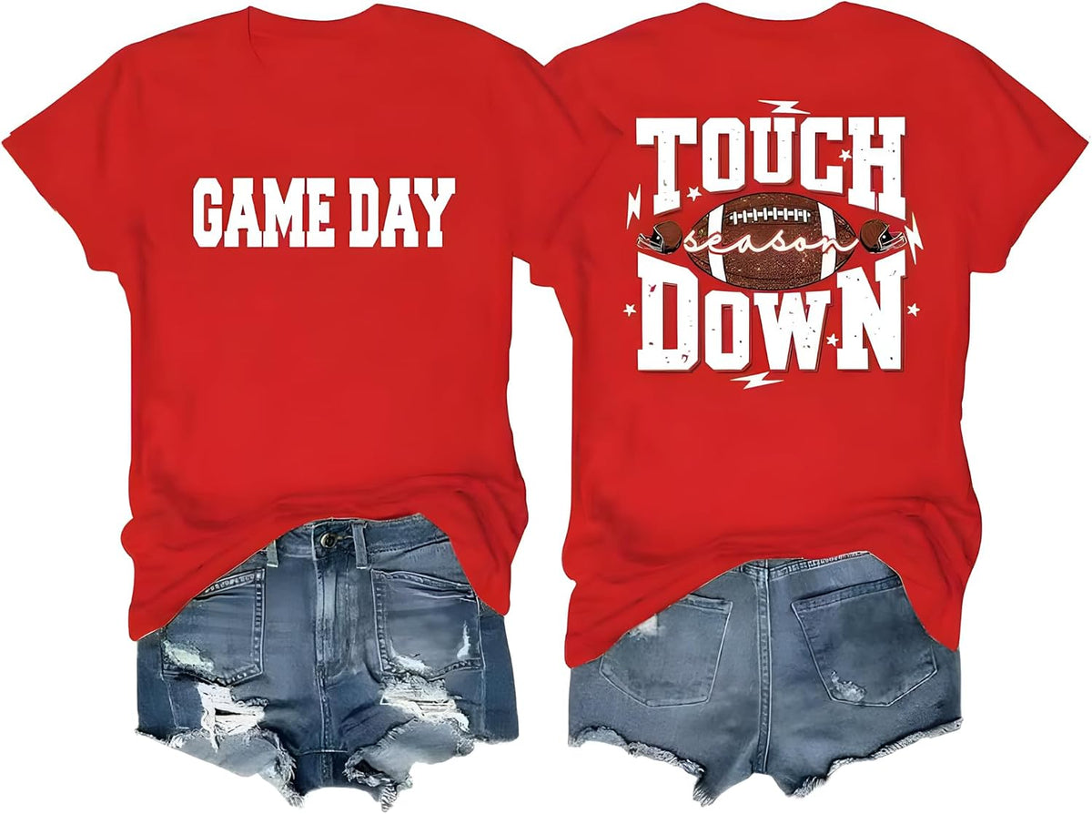 Game Day Football Shirts for Women Cute Soccer Graphic Tee Tops Funny Sports Mom Casual Short Sleeve T-Shirts