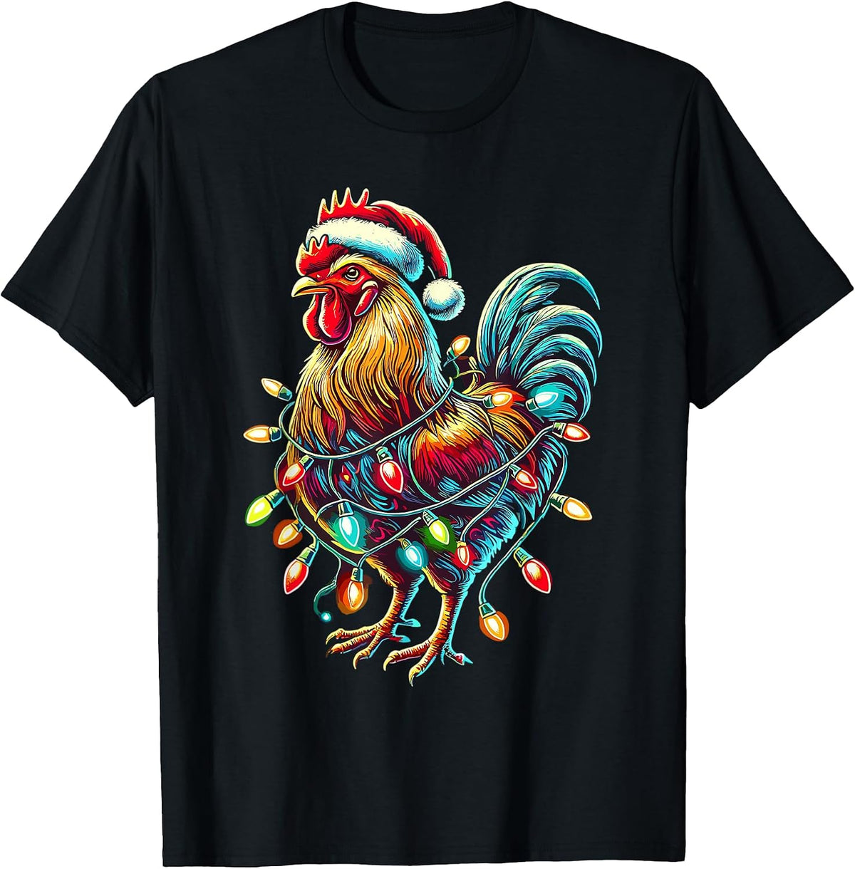Chicken Santa Hat Christmas Lights Farmer Xmas T-Shirt