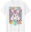 Retro Groovy Easter Vibes Bunny Checkered Smile Womens Girls Unisex