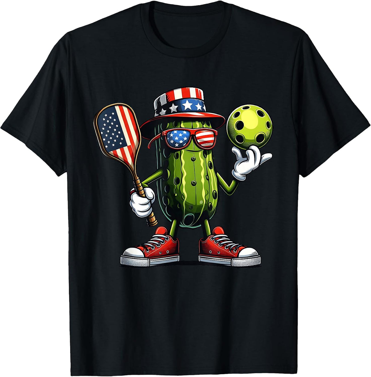 4th of July Patriotic Pickle Playing pickleball Paddle T-Shirt