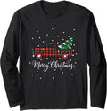 Merry Christmas Christmas Truck Plaid Truck Christmas Men Long Sleeve T-Shirt