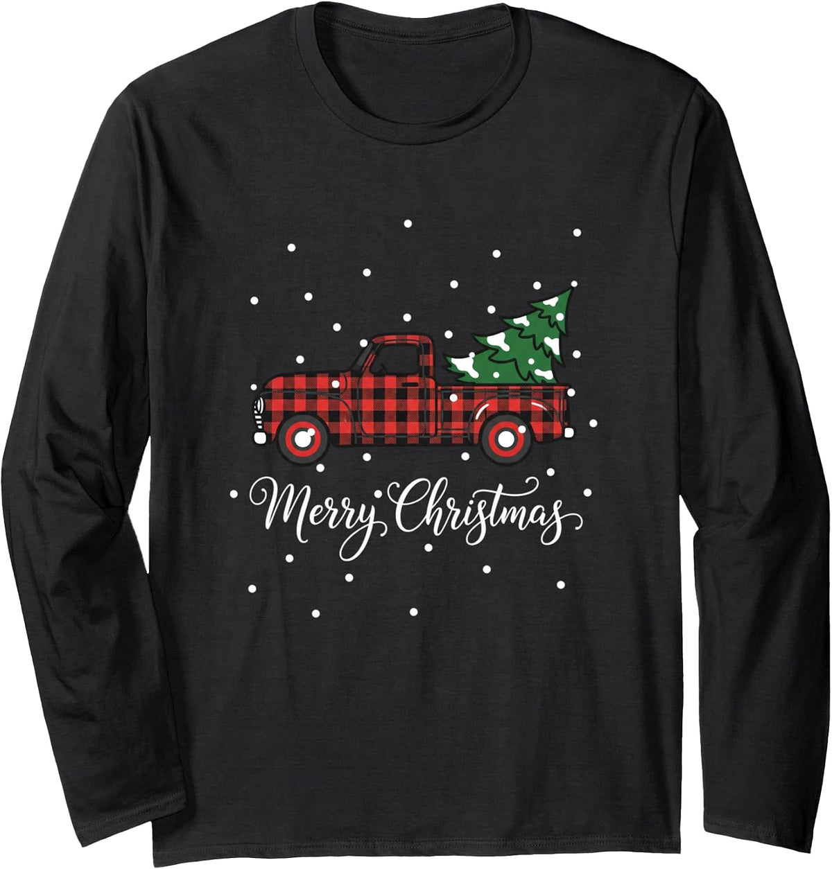 Merry Christmas Christmas Truck Plaid Truck Christmas Men Long Sleeve T-Shirt
