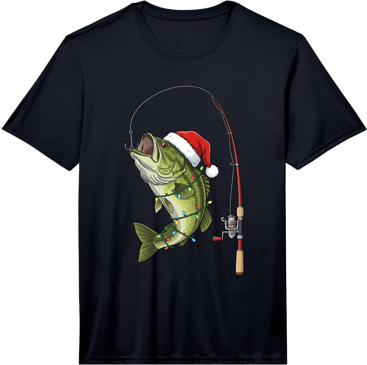 Merry Bass Christmas Fishing Lure Santa Hat Bass Fishermen Performance T-Shirt