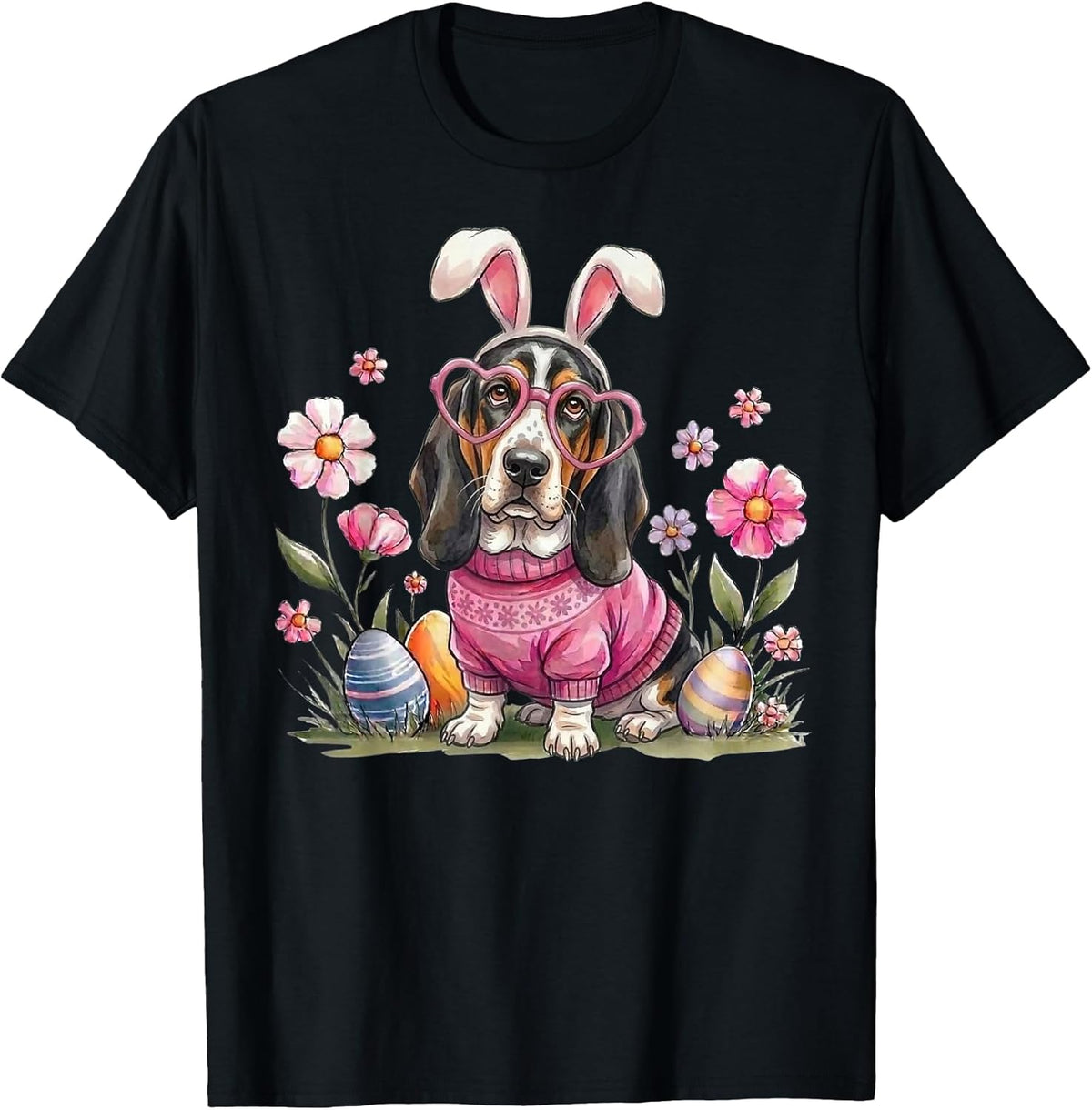 Easter Day Basset Hound Dog Outfit Bunny Ears Egg Spring Unisex