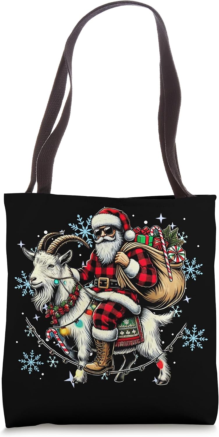 Goat Christmas Shirt Goat Farmer Xmas Santa Riding Goat Tote Bag