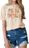 GLIGITTR Christian Shirts for Women He is Risen Easter Jesus Short Sleeve Summer Casual Graphic Tee Tops