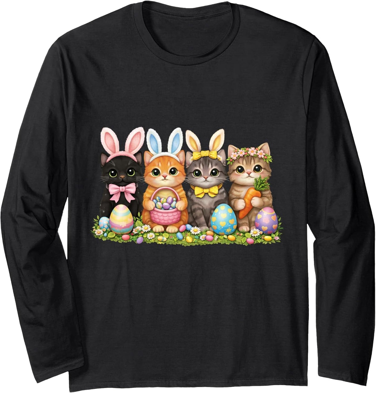 Funny Easter Cats Ears Bunny Eggs Spring for Women Men Kids Long Sleeve Unisex
