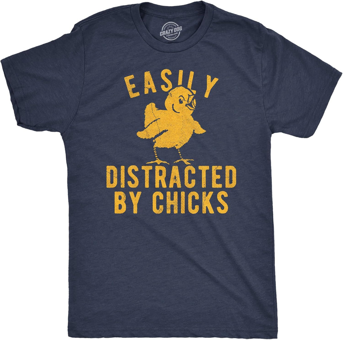 Funny Easter Shirt for Men – Easily Distracted by Chicks Graphic Tee – Soft Cotton Blend Crew Neck – Sarcastic Spring Holiday T Shirt for Brunch and Egg Hunt Navy XXL