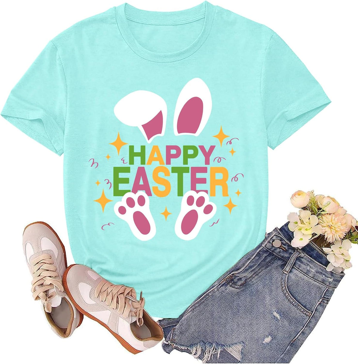 Easter Shirts for Women Happy Easter Egg Rabbit Tshirts Spring Bunny Short Sleeve Tee Tops