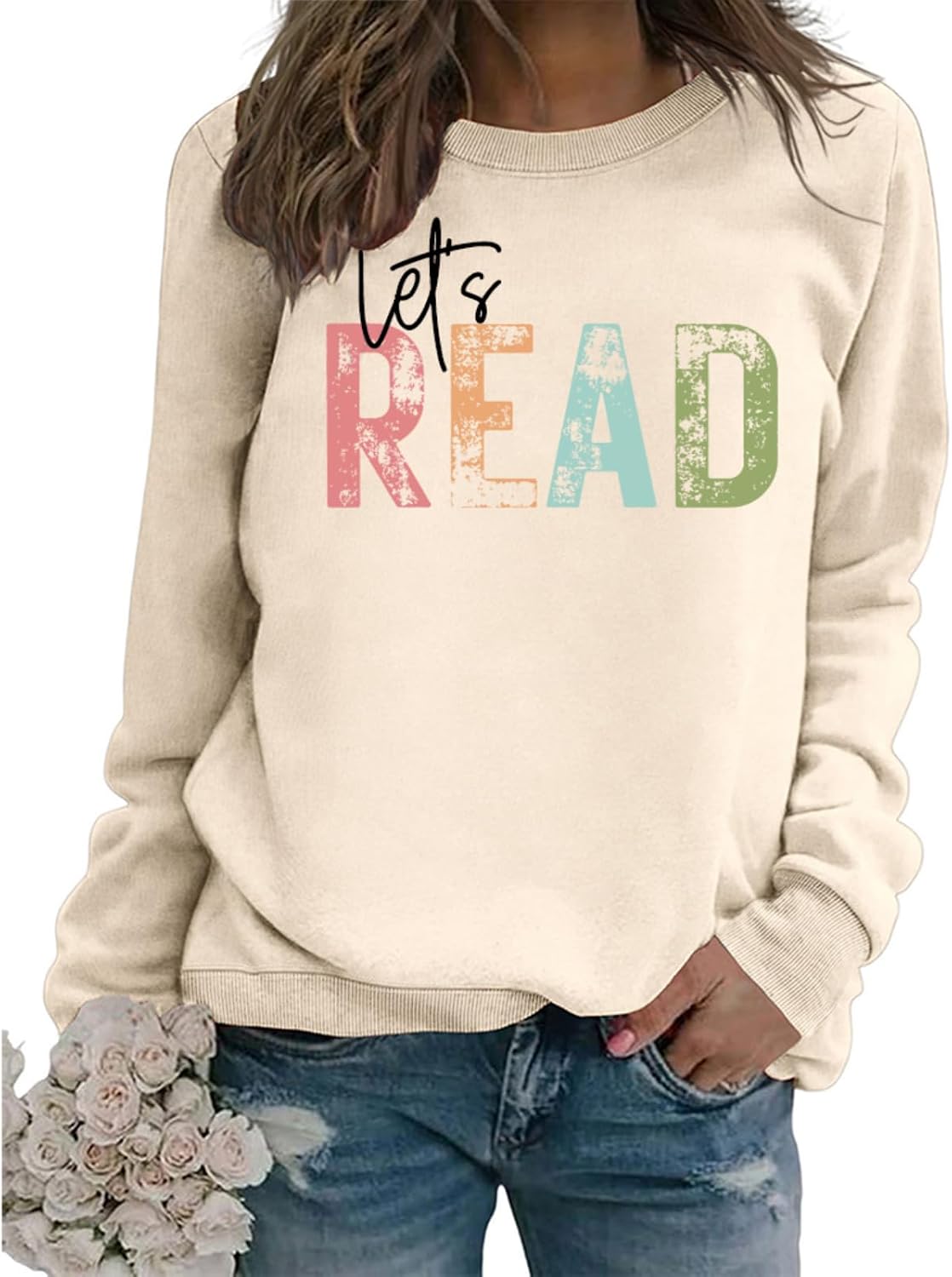 Reading Book Sweatshirt Women Book Lover Long Sleeve Graphic Shirts
