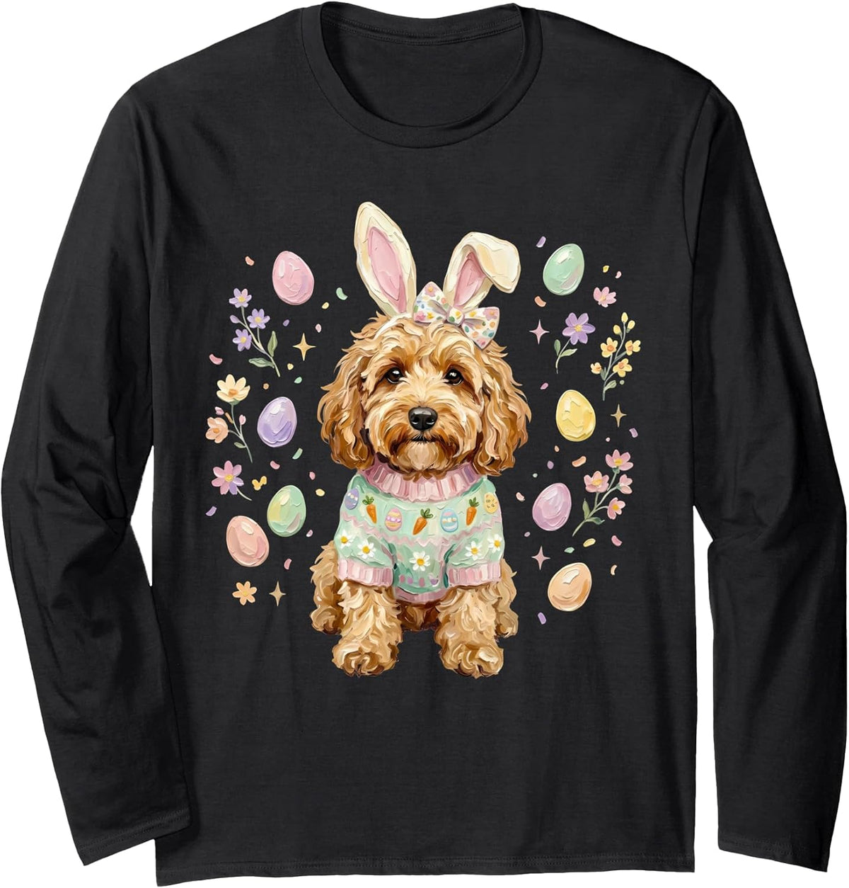 Easter Golden Doodle Dog Bunny Ears Pastel Spring Dog Mama Long Sleeve Unisex