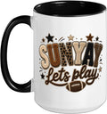 Sunyay Let's Play Football Sunday Game Day Season Fan Women Ceramic Mug, Black/White, 15oz