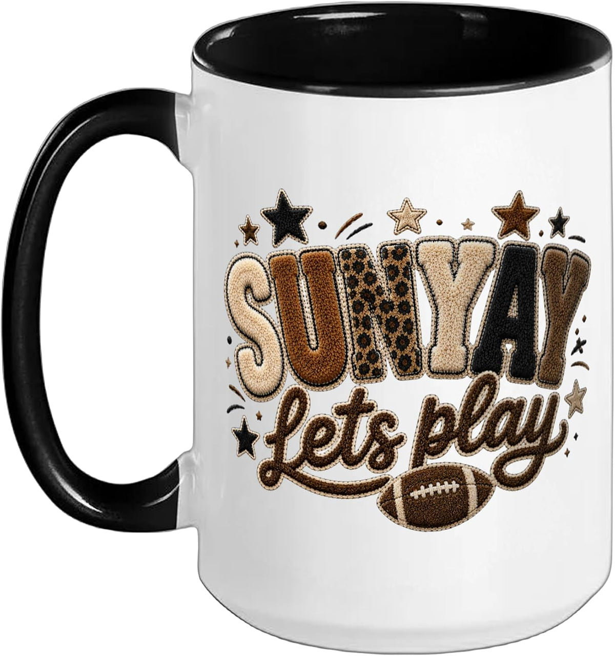 Sunyay Let's Play Football Sunday Game Day Season Fan Women Ceramic Mug, Black/White, 15oz