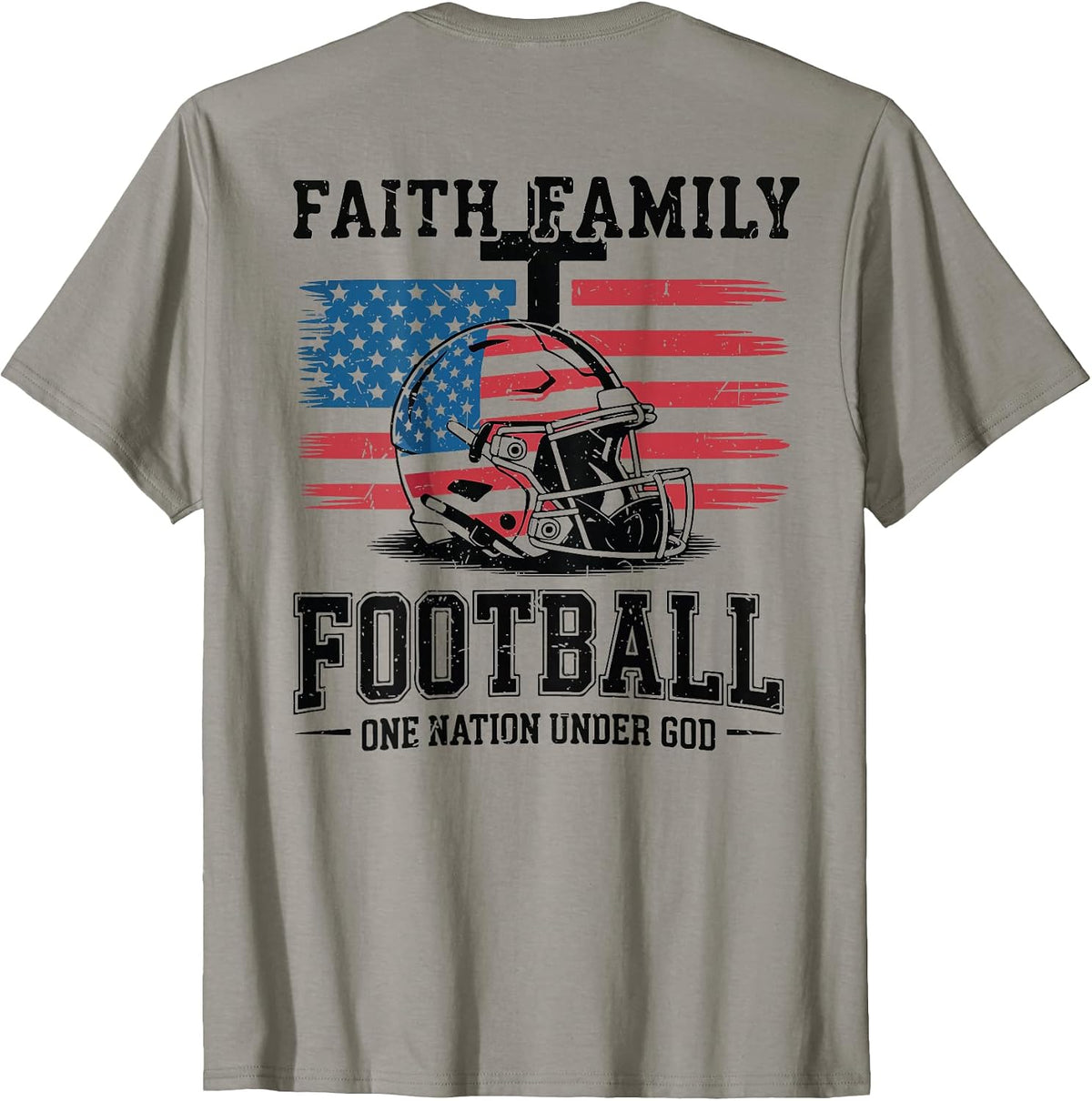 Men's Patriotic Football Faith Family Football American Flag T-Shirt