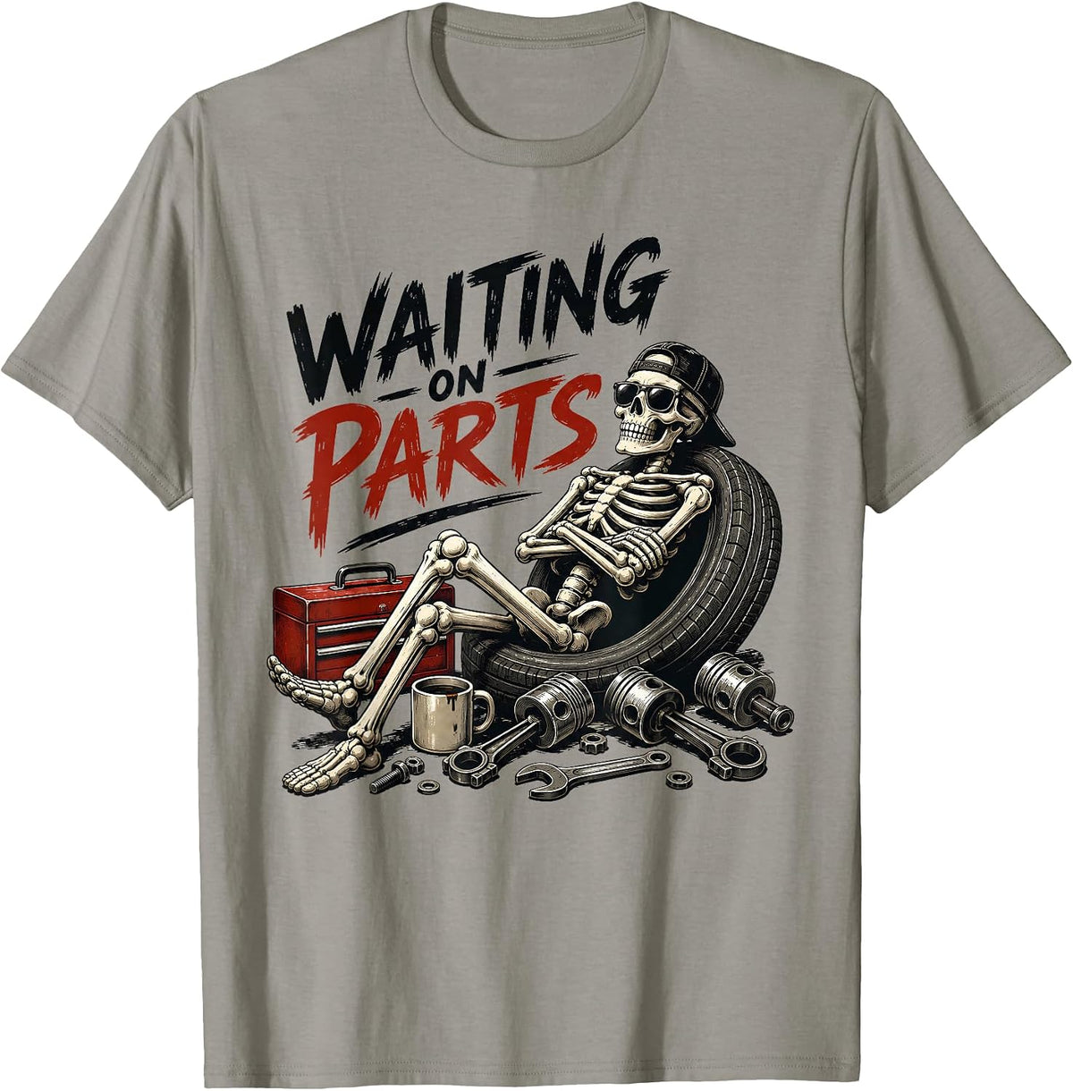 Funny Mechanic Auto Repair Life Skeleton Waiting On Parts T-Shirt