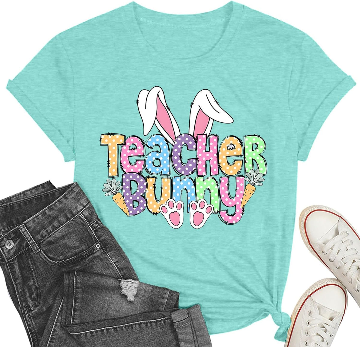 Easter Shirts for Women Happy Teacher Bunny Print Tshirt Funny Rabbit Carrot Graphic Tee Top