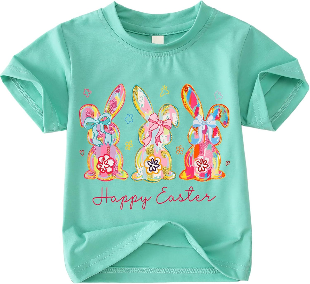 Kids Toddler Girls Easter Shirts Sequins Bunny Short Sleeve Tees Tops Happy Easter Outfit Clothes