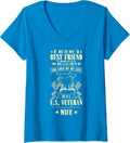 Women's Proud US Veteran Wife Saying - He is My Best Friends V-Neck T-Shirt