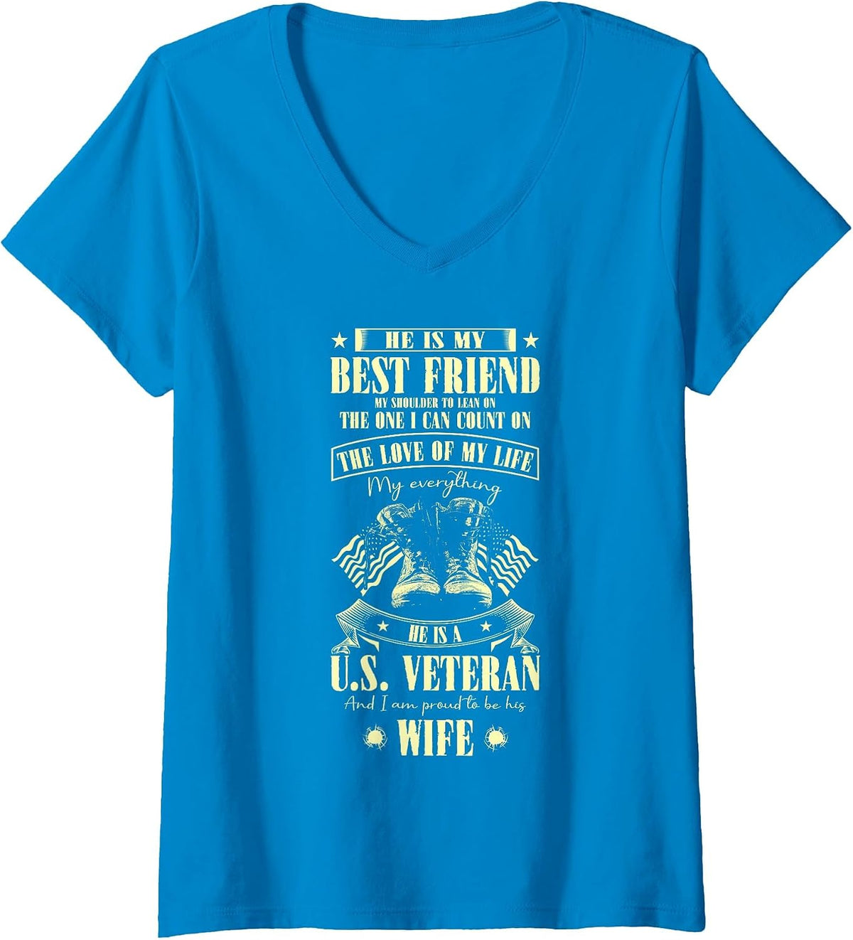 Women's Proud US Veteran Wife Saying - He is My Best Friends V-Neck T-Shirt